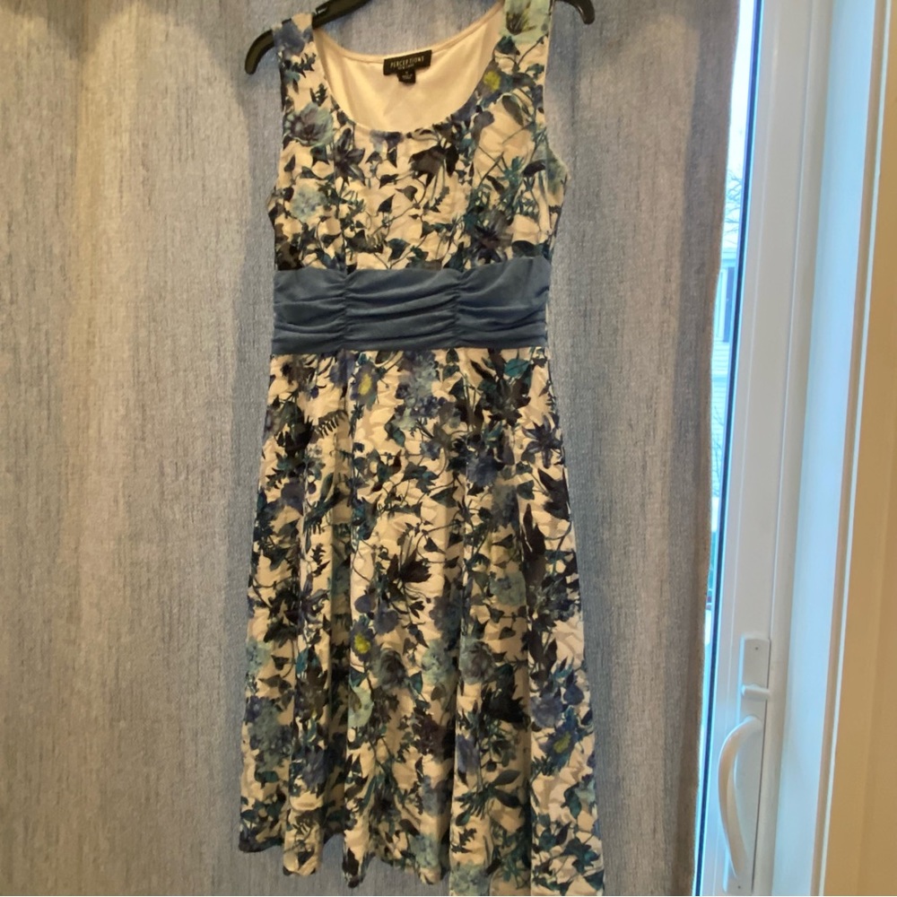 White/light blue flower dress and size medium